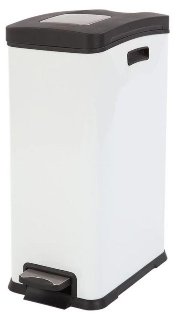 Schmaler rechteckiger Pedaleimer mit Softclose-Deckel | 30 Liter, HxBxT 63,6x45,9x26,4cm | Kunststoff | Weiß