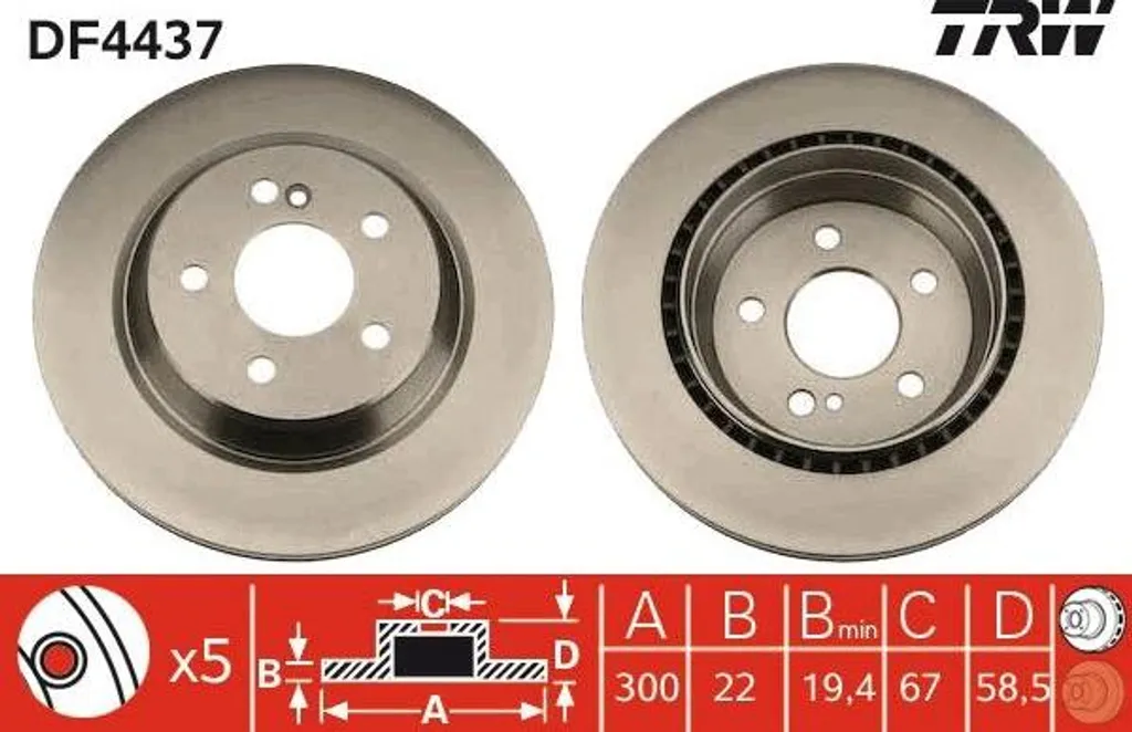 Supprimez les vibrations au freinage : Disque TRW DF4437 OE 2204230212