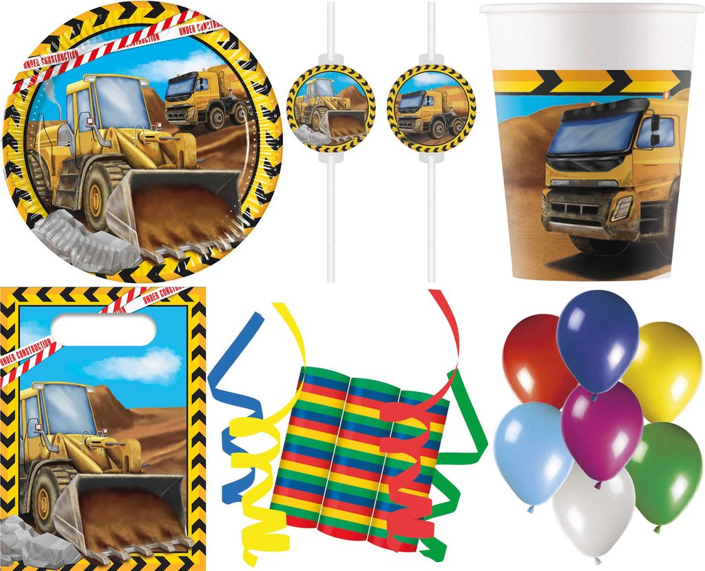 136-tlg. Set Kindergeburtstag Party Feier Fete Deko Motto Baustelle