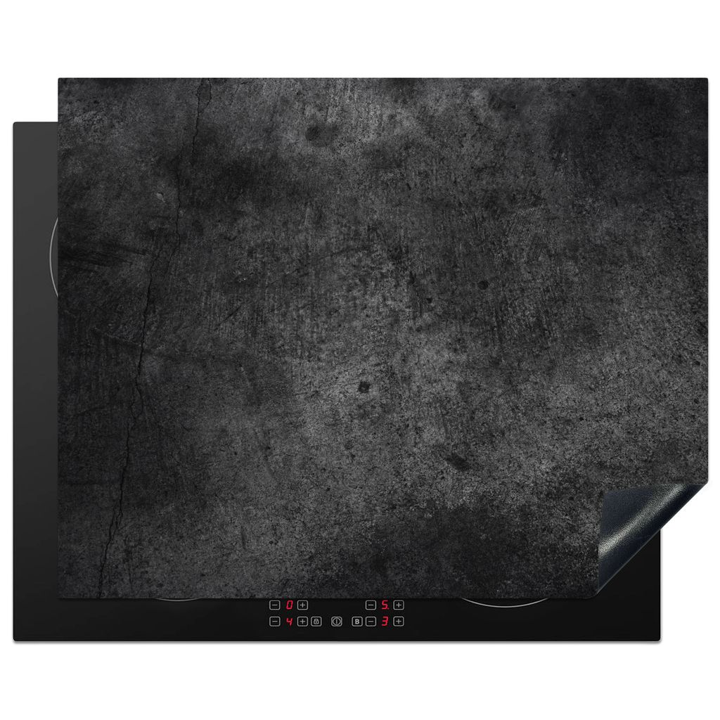KitchenYeah Herdabdeckplatte Beton - Strukturiert - Retro - Schwarz - Grau - Rustikal , 65x52cm, Küche Deko, Glaskeramikkochfeld Herdabdeckung, ...