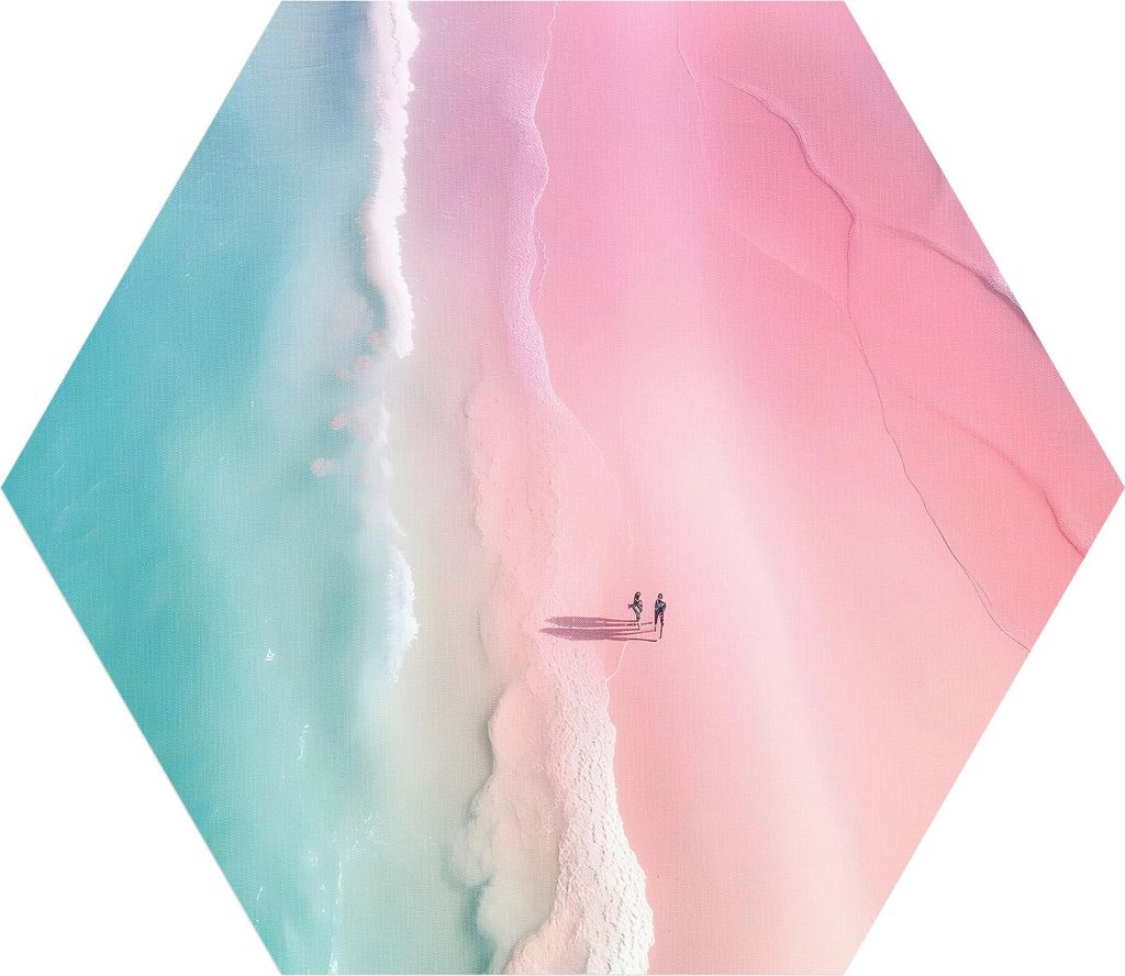 DEQORI Fototapete Sechseck 90x78 cm 'Rosa Strandliebe' Wand Tapete Leinwand Sticker