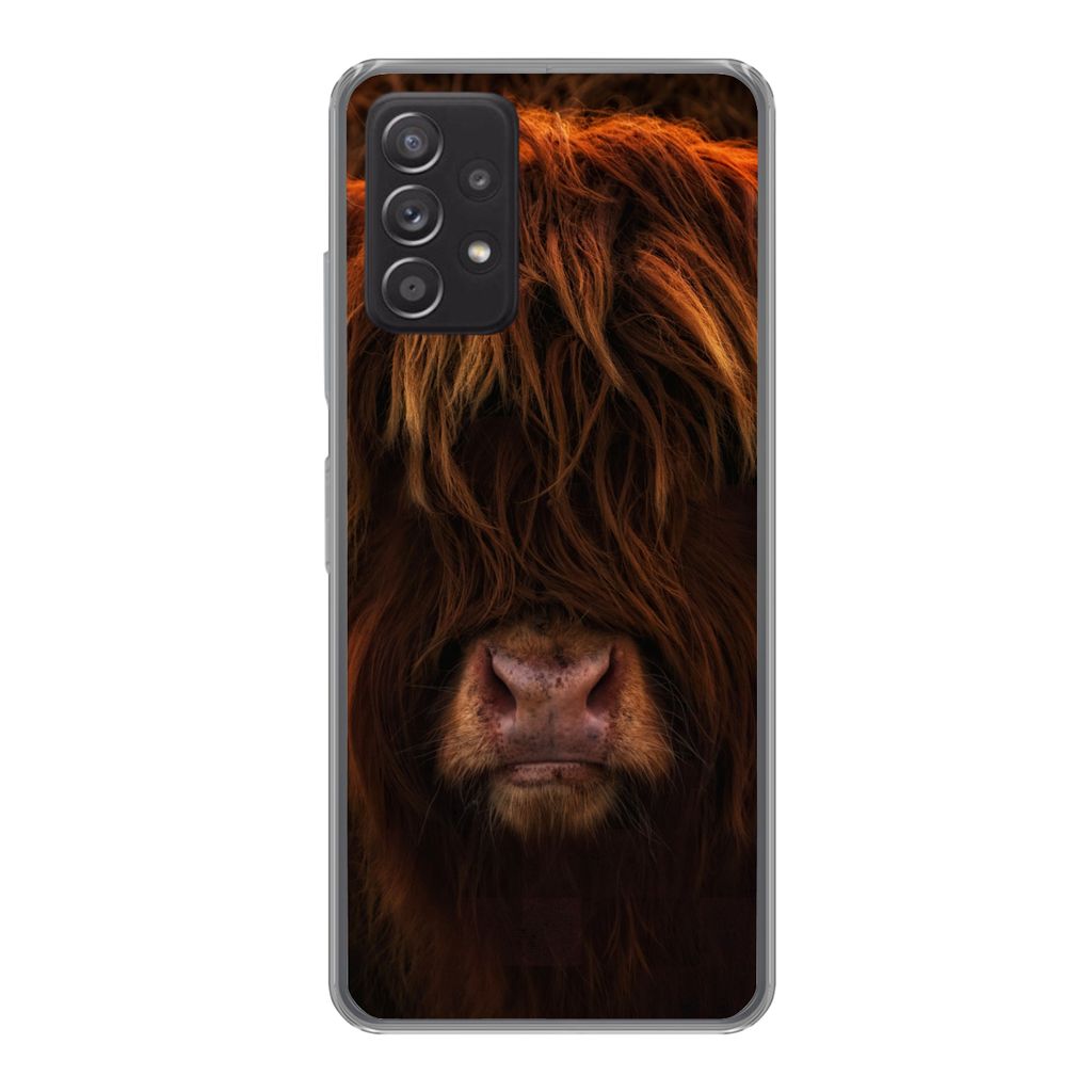 MuchoWow Handyhülle Schutzhülle Hülle für Samsung galaxy a73 Schottischer Highlander - Kuh - Schwarz - Porträt Silikon Softcase Handy Hülle...