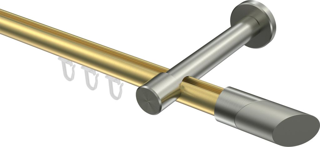 Interdeco Innenlaufstange / Gardinenstange mit Innenlauf Messing-Optik / Edelstahl-Optik, Typ Prestige Verano (Schräge Bicolor), 20 mm Ø 1-läufi...