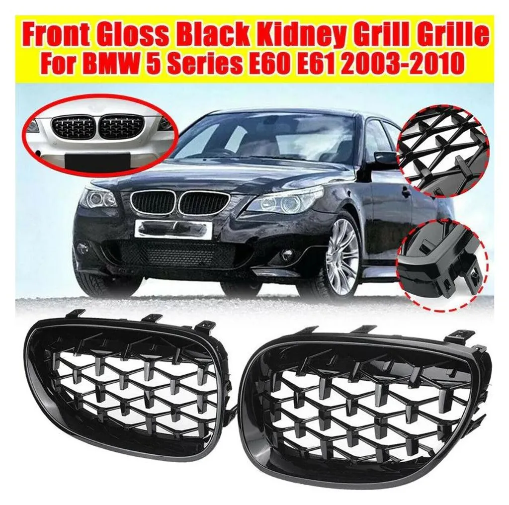 Grille de calandre BMW Série 5 E60 E61 2003-2010 Style Diamant Noir Brillant