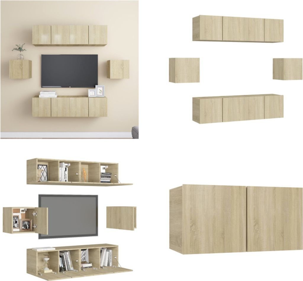 vidaXL 6 tlg. TV Schrank Set Sonoma Eiche Holzwerkstoff - TV-Schrank-Set - TV-Schrank-Sets - Hängendes TV-Schrank-Set - Hängende TV-Schrank-Sets