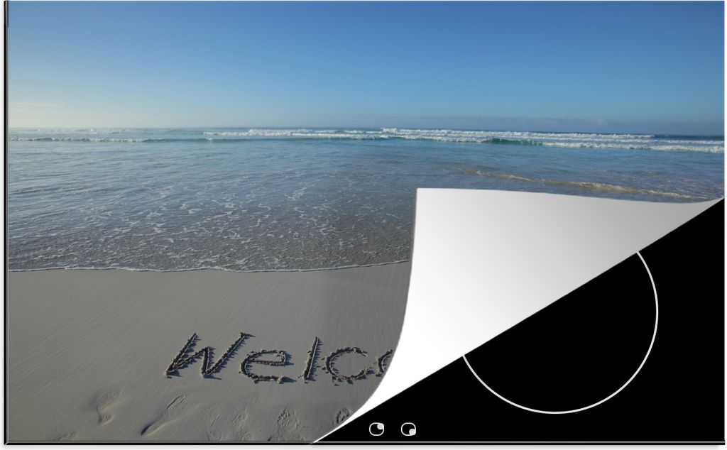 KitchenYeah Herdabdeckplatte Ein Wort, geschrieben an einem abgelegenen Strand. , 81x52cm, Küche Deko, Glaskeramikfeld Herdabdeckung, Abdeckplat...