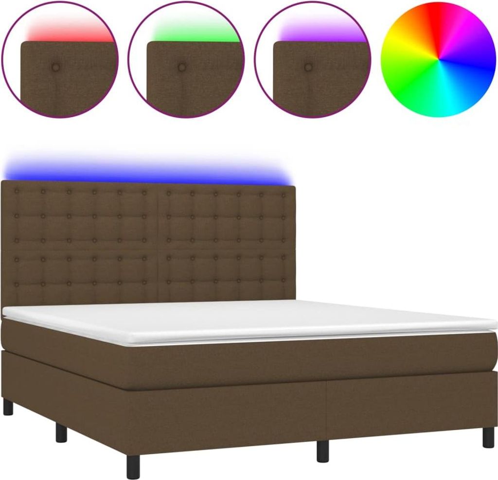 vidaXL Boxspringbett mit Matratze & LED Dunkelbraun 160x200 cm Stoff