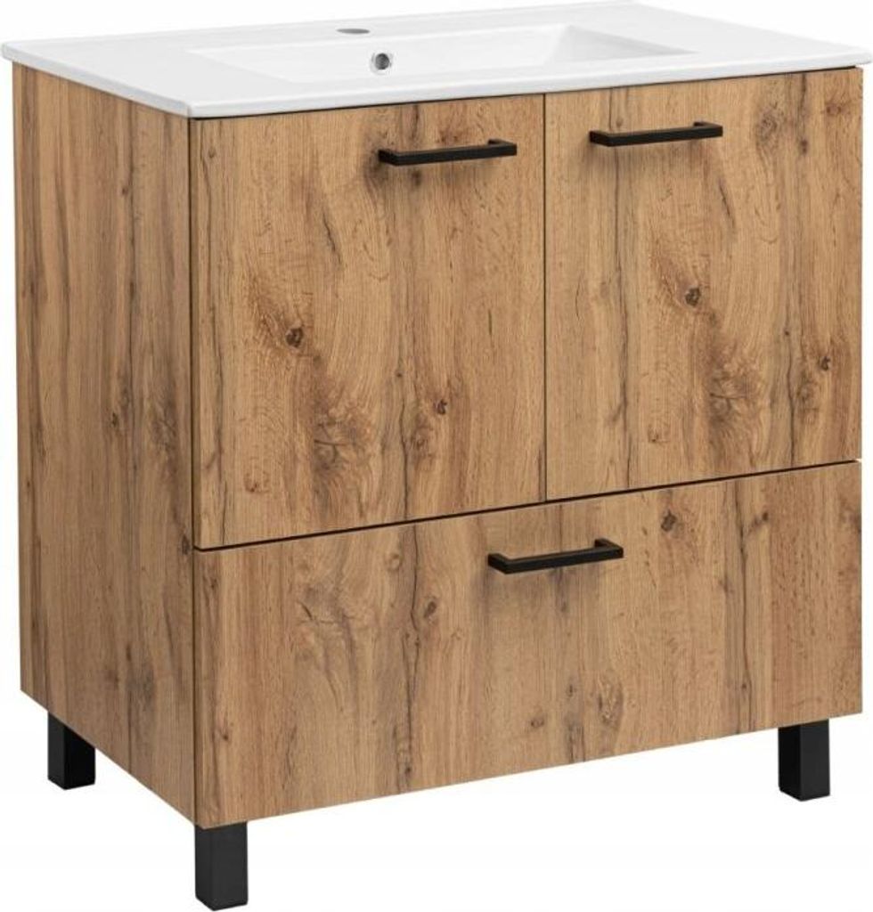 Szafka do Łazienki z Umywalką Stojąca 80 x 47 cm Dąb Wotan Zdjęcie produktu 
