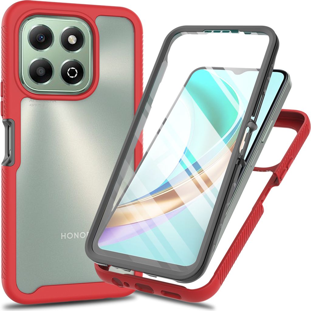 Hülle für Honor X6B, Bumper mit Eingebautem Displayschutz Komplettschutz Schutzhülle Rot