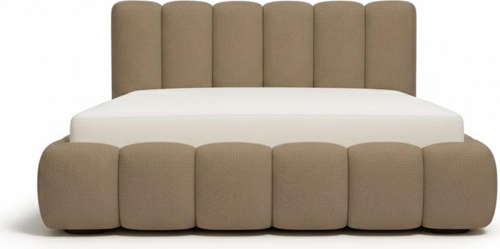 Polsterbett 180x200 - Beige - Bett mit Bettkasten und Produktbild 