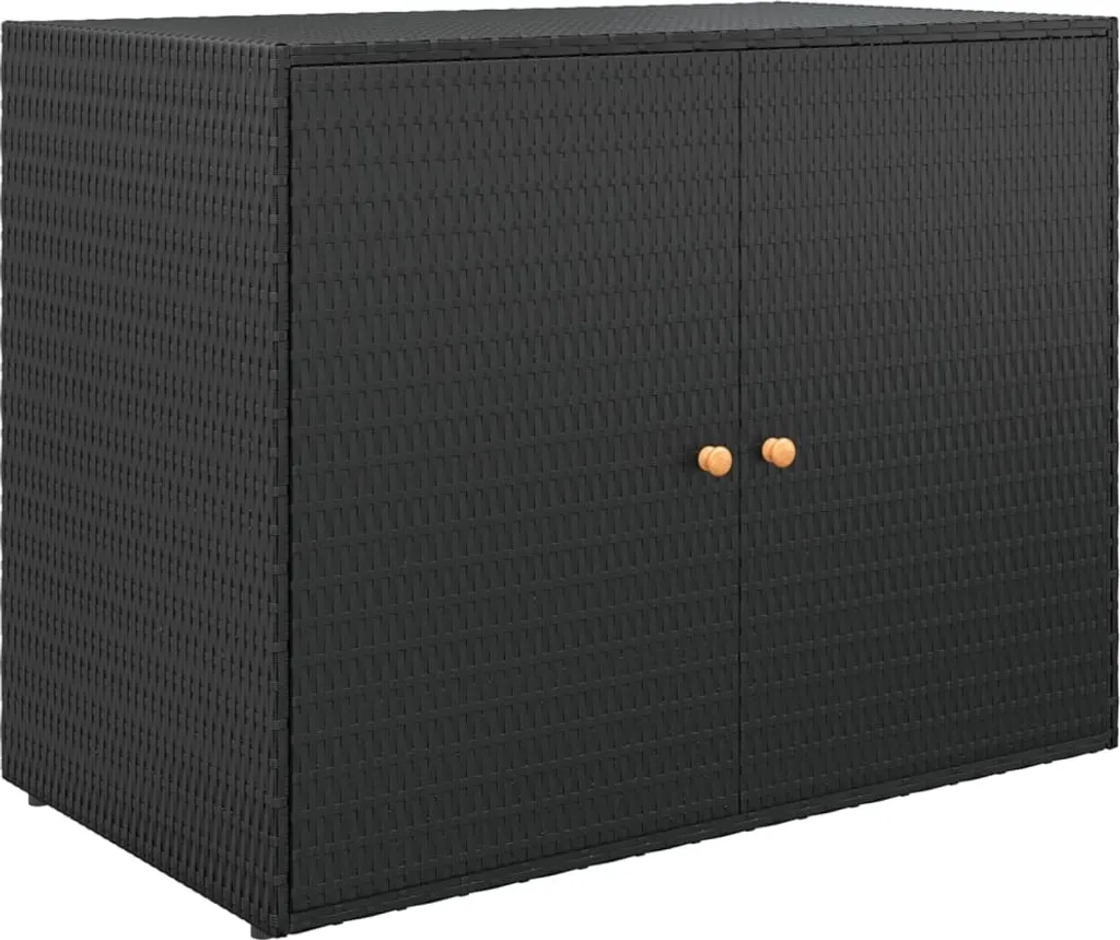 Buffet bas d'extérieur en polyrotin noir pour balcon et terrasse