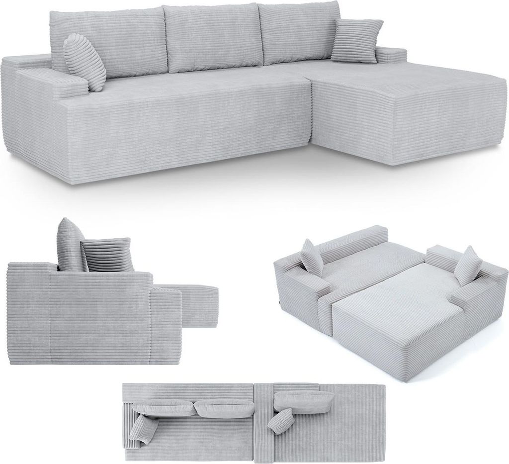 Juskys Sofa Coredo - Hellgrau, moderne Couch aus Cord mit Produktbild 