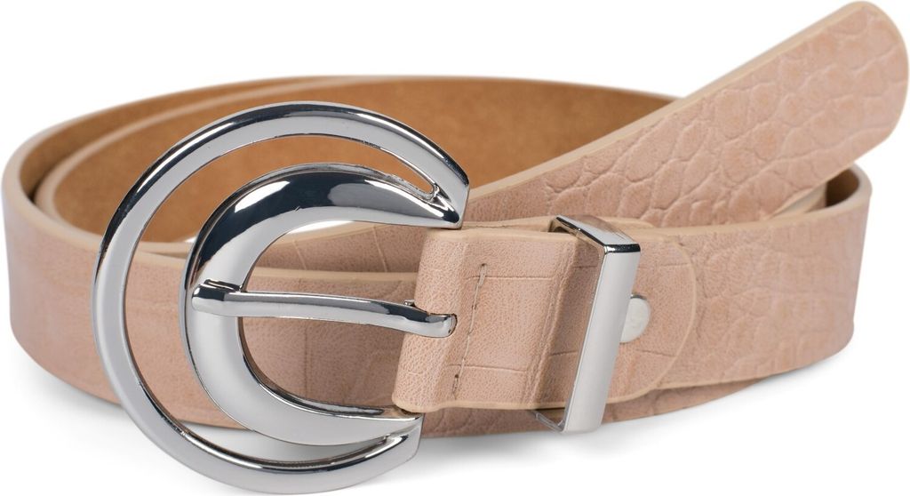 styleBREAKER Damen Gürtel Unifarben mit Oberfläche in Krokodilleder Optik und Halbmond förmiger Schließe, kürzbar 03010108