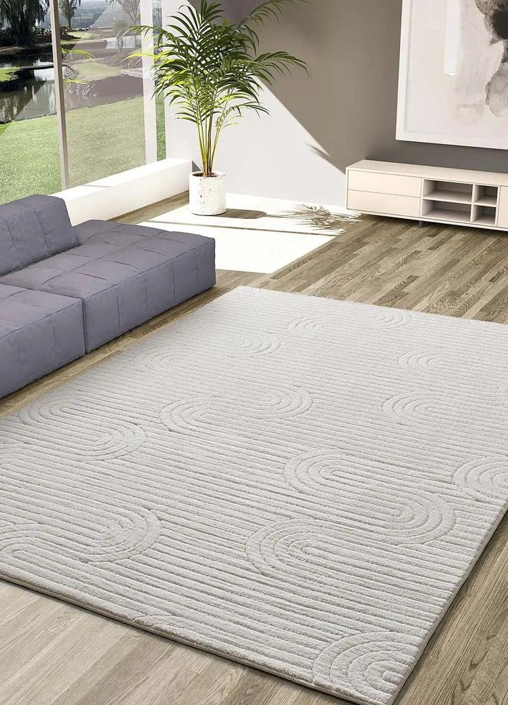 ATTICGO Waschbarer Kurzflorteppich ESTILO Geometrisch mit relief in Weiß, 80x150 cm