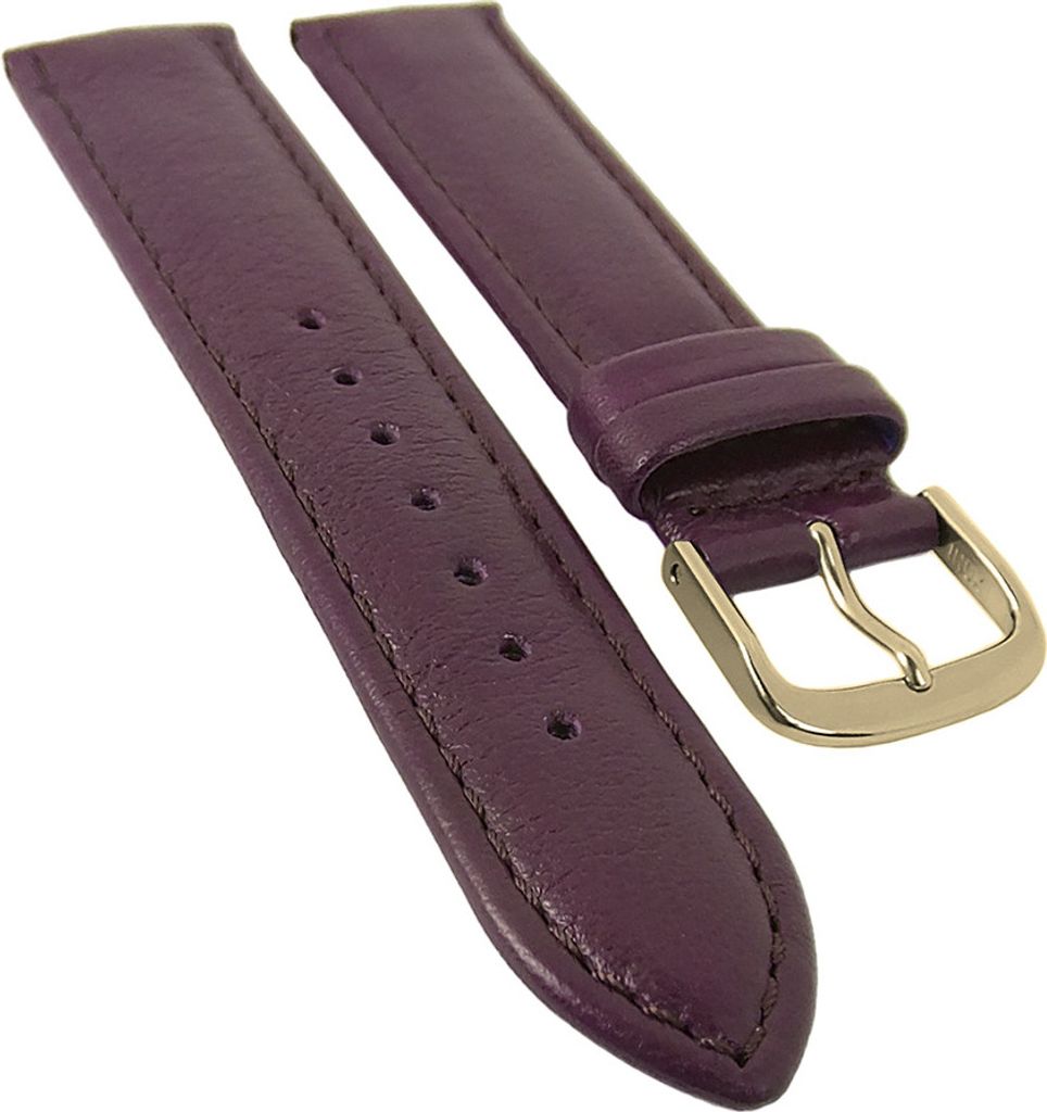 Taurus Uhrenarmband | Kalbsleder bordeaux mit Naht, Standardlänge, Stegbreite:16mm, Schließe:Gelbgolden