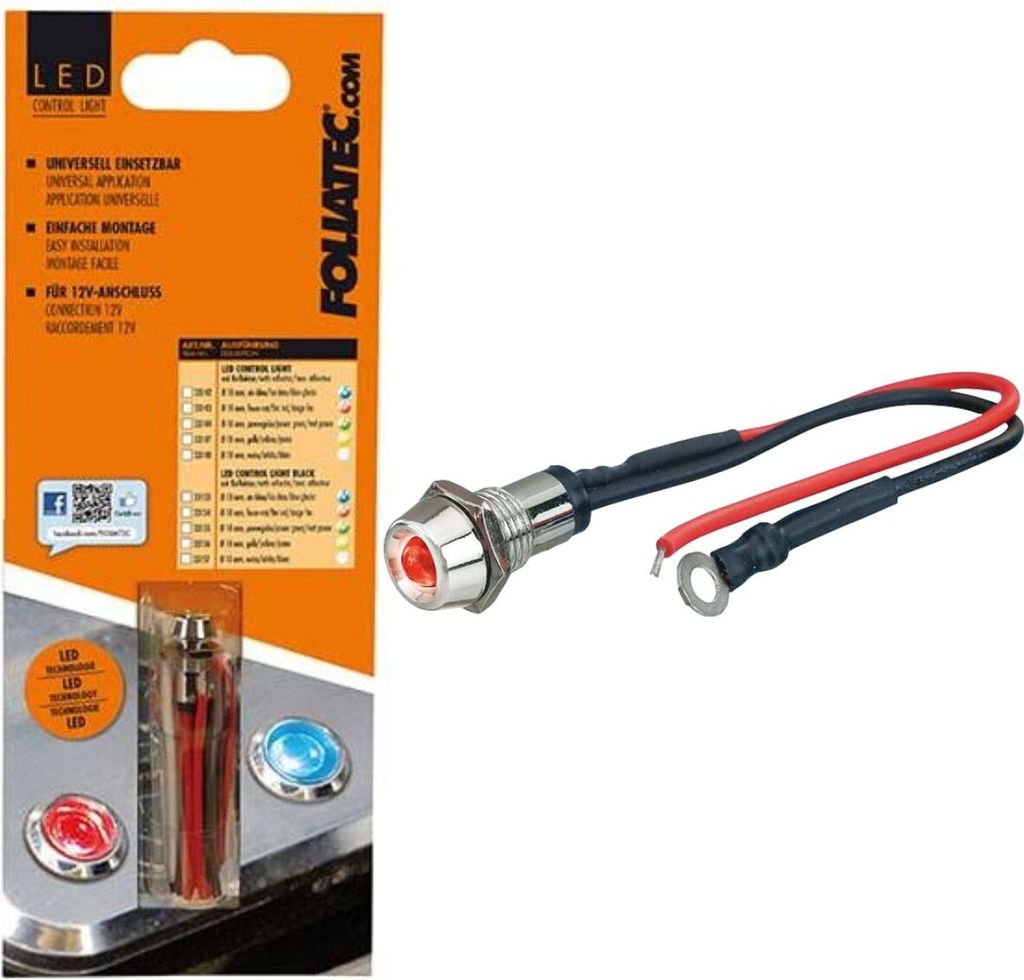 LED-Kontrollleuchte Chrom Fire Red 10mm