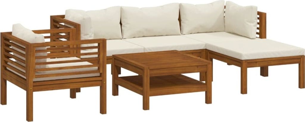 6-tlg. Garten-Lounge-Set mit Creme Kissen Massivholz Akazie