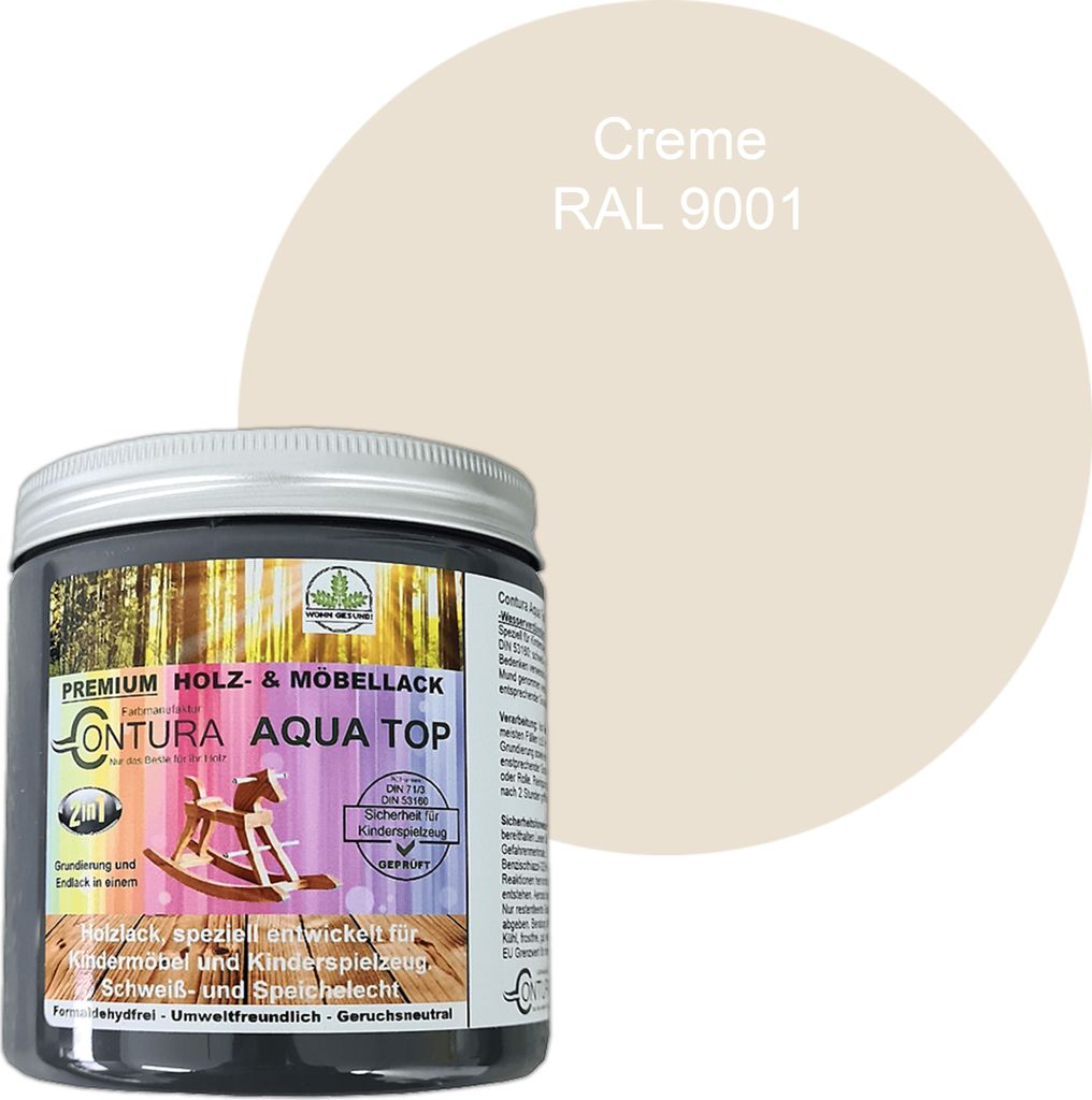 Contura 250ml. Möbellack Lack für Kinderspielzeug Buntlack DIN EN71/3 Buntlack Holzlack - RAL 9001 Creme