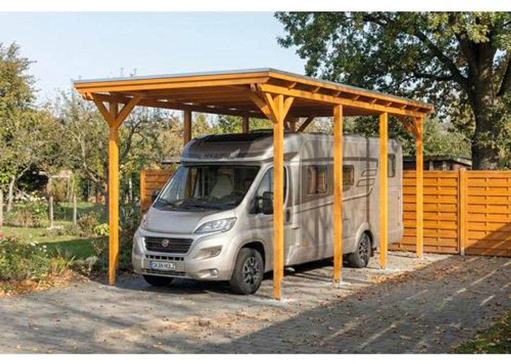 Carport für Wohnmobil, Einzelcarport SKAN HOLZ Emsland inkl. Pfostenanker 402 x 846 cm eiche hell
