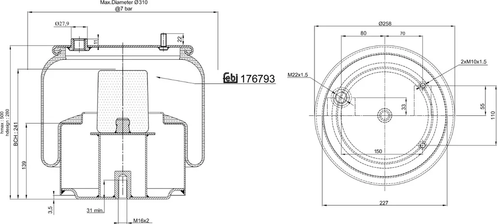 Soufflet de suspension Febi Bilstein 176793 pour essieu DAF CF 290