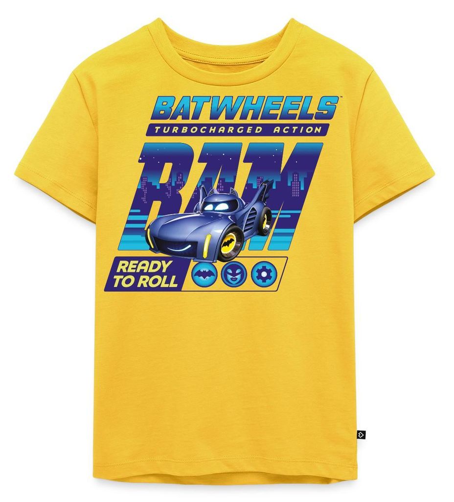 Spreadshirt Batwheels Bam Mit Spruch Ready To Roll Kinder Premium T-Shirt, 110/116 (4 Jahre), Sonnengelb