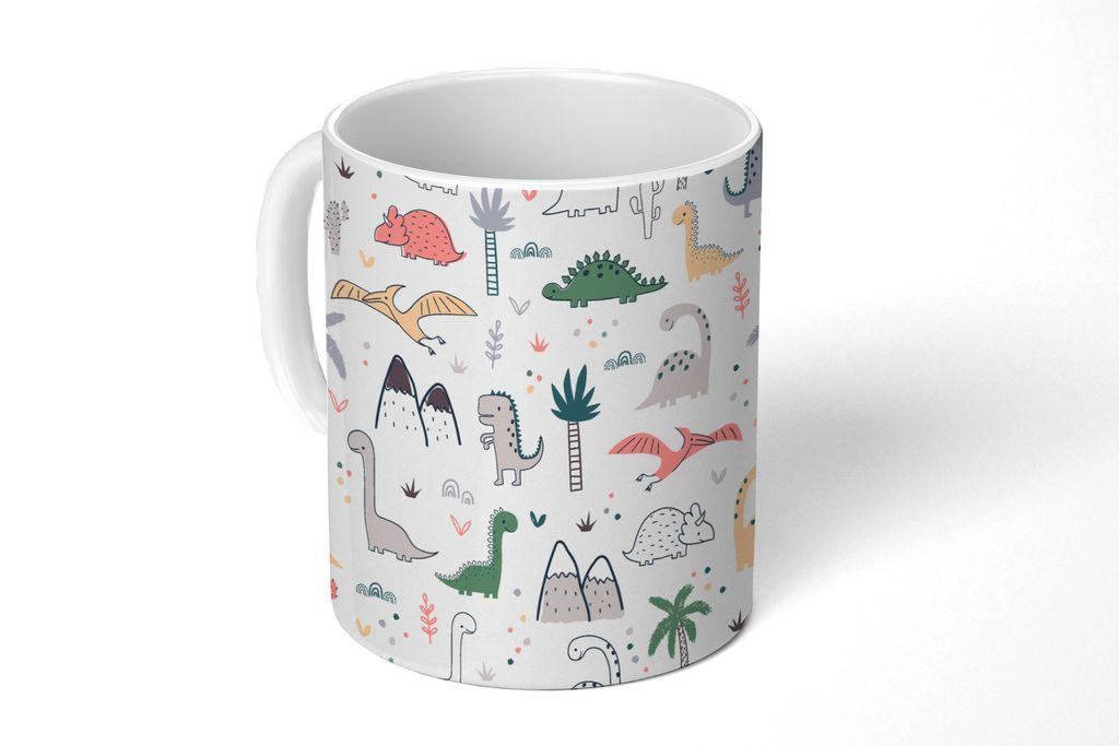 KitchenYeah Tasse Kaffeetasse Kaffeebecher 350 ml Muster - Dino - Baum - Jungen - Kinder - Kinder Teetasse - Fototasse - Becher - Keramikbecher -...