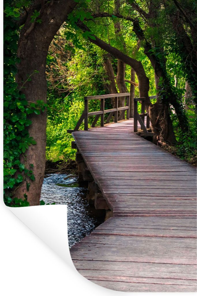 MuchoWow Wandtattoo Wandsticker Wandaufkleber Wald - Natur - Brücke 60x90 cm Selbstklebend und Repositionierbar - Sticker - Dekorfolie