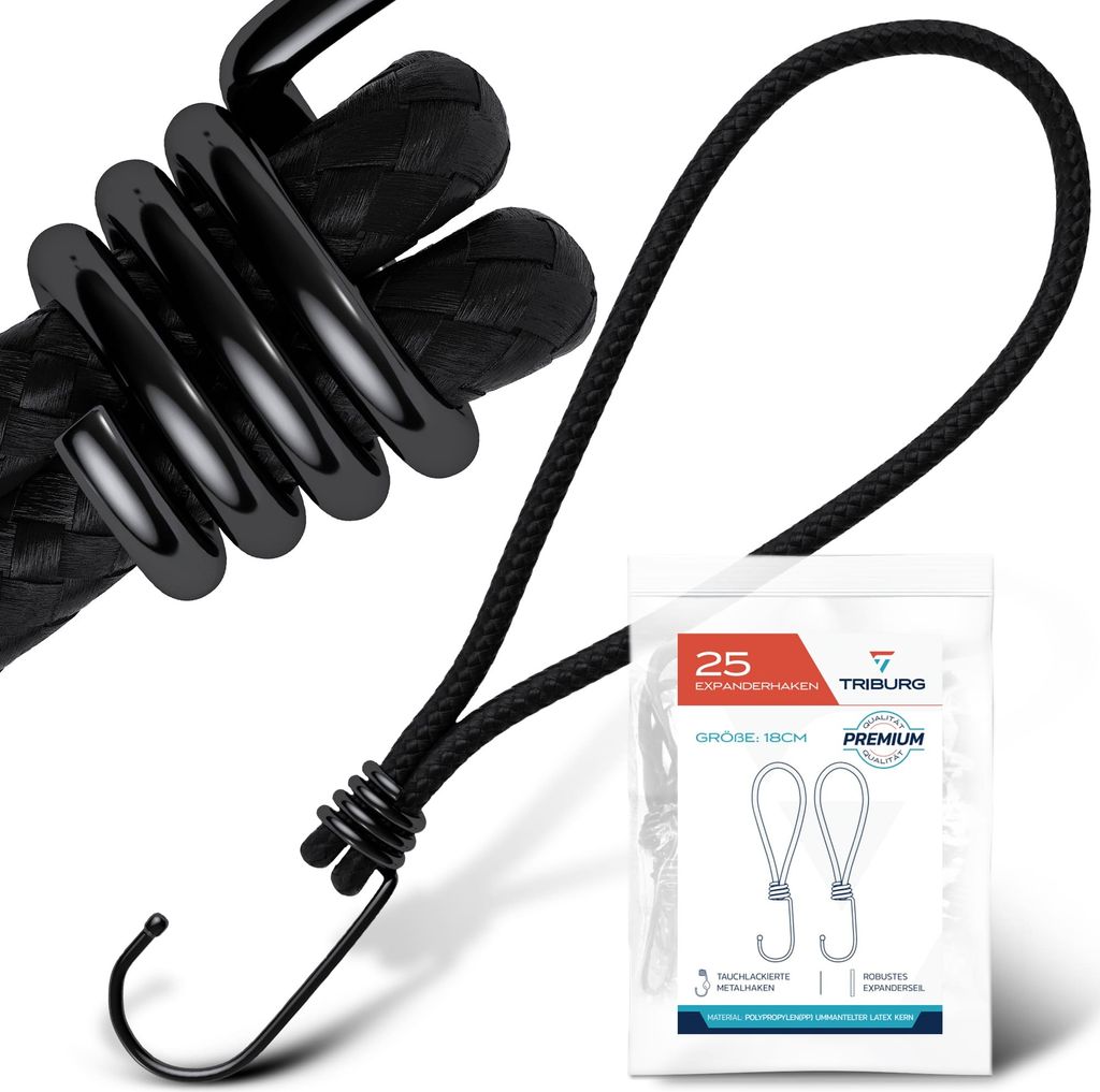 TRIBURG Expander-Haken 18 cm I Expanderseil mit Haken I Spanngummi I Befestigungssystem