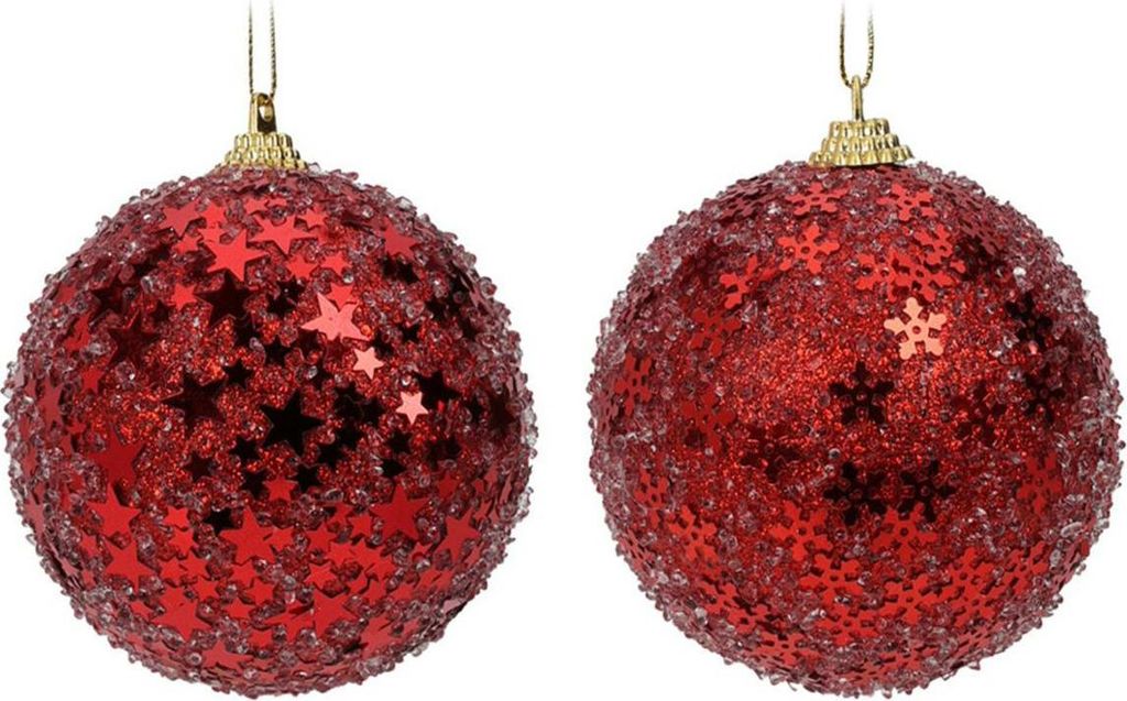 H&S Decoration | Christbaumkugel - Weihnachtsbaumkugel - 8 cm - 12 Stück - Rot - Baumkugel - Glitzernd - mit Sternen