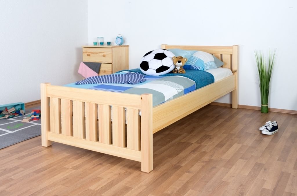 Bettrahmen für Kinder / Kinderbett 100 x 200 cm | Massivholz: Kiefer | Natur Lackiert