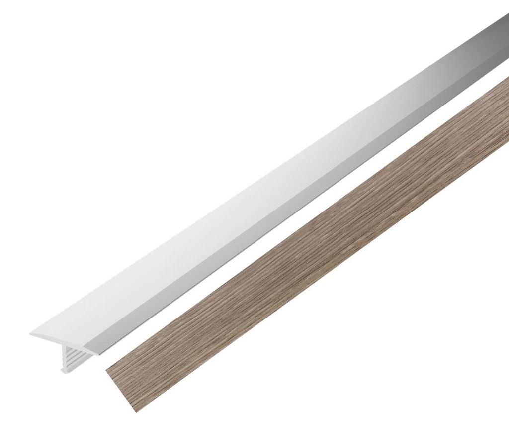 VILO Übergangsprofil T-Profil - 18mm x 186cm - Aluminium Bodenprofil verdeckt - Lehm-Eiche