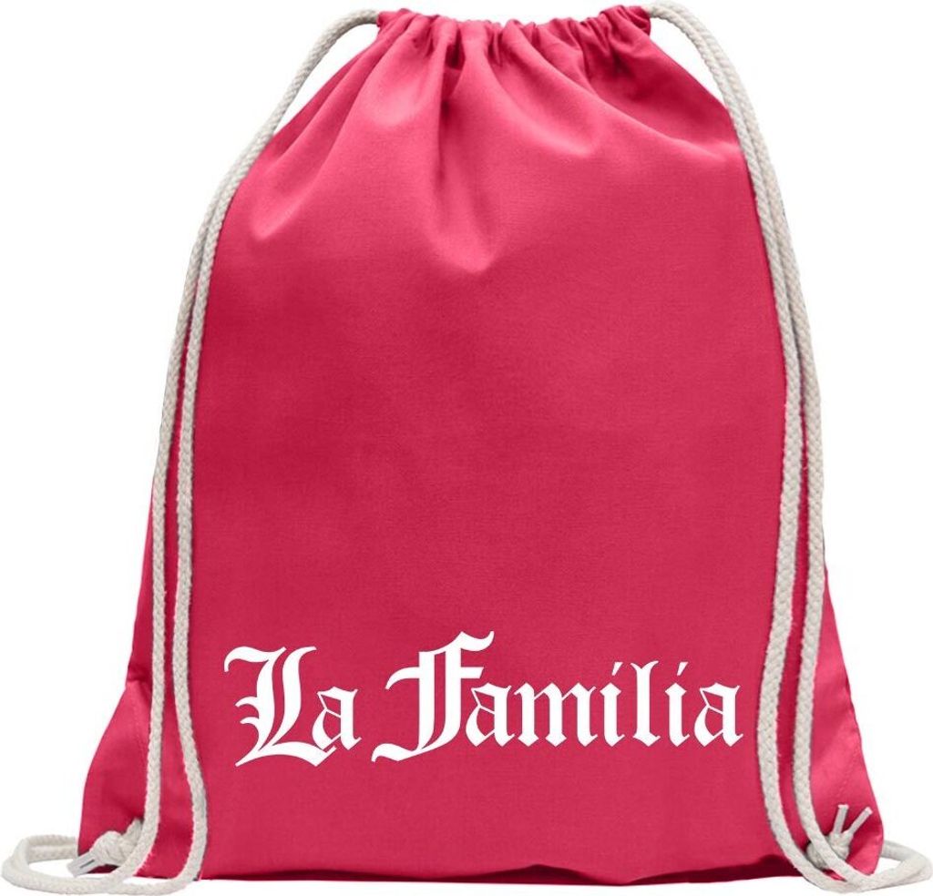 Kiwistar - Turnbeutel - pink - La Familia - Fun Rucksack Sport Beutel Gymsack Baumwolle mit Ziehgurt