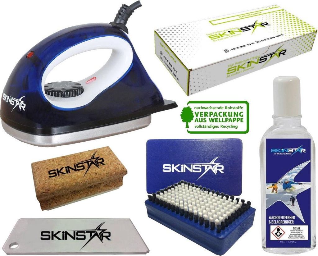 SKINSTAR Starter Ski Wachs Set Wachsbügeleisen Bürste Natural Wax Reiniger 6pcs Type B