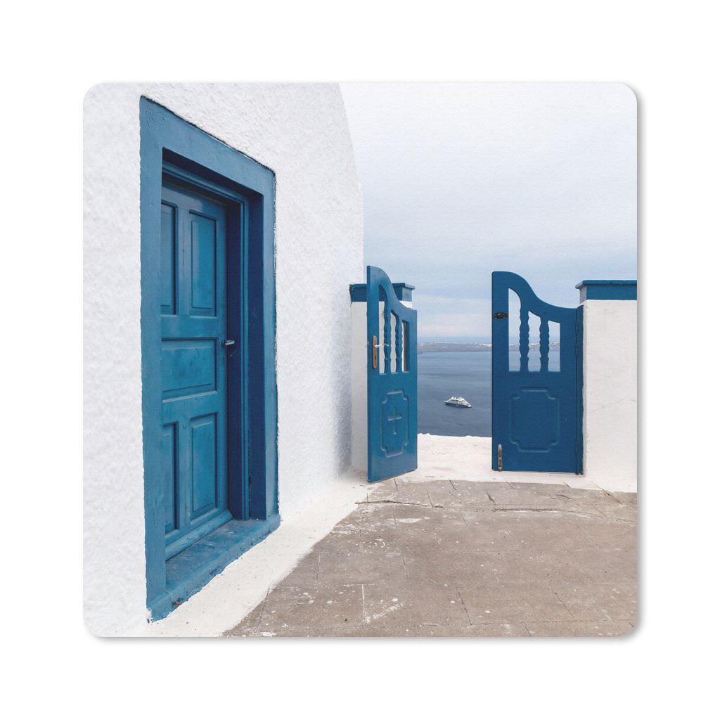MuchoWow Mauspad Mousepad Tür - Blau - Weiß - Architektur 20x20 cm - Mousepads - Maus Mat - Pad - Mausunterlage - Desk Mat - Bureauartikeln