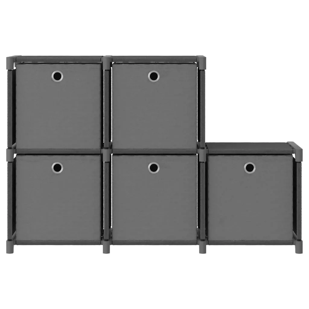 Scaffale Moderno SYFAX 5 Scomparti Grigio con Ceste in Tessuto 103cm