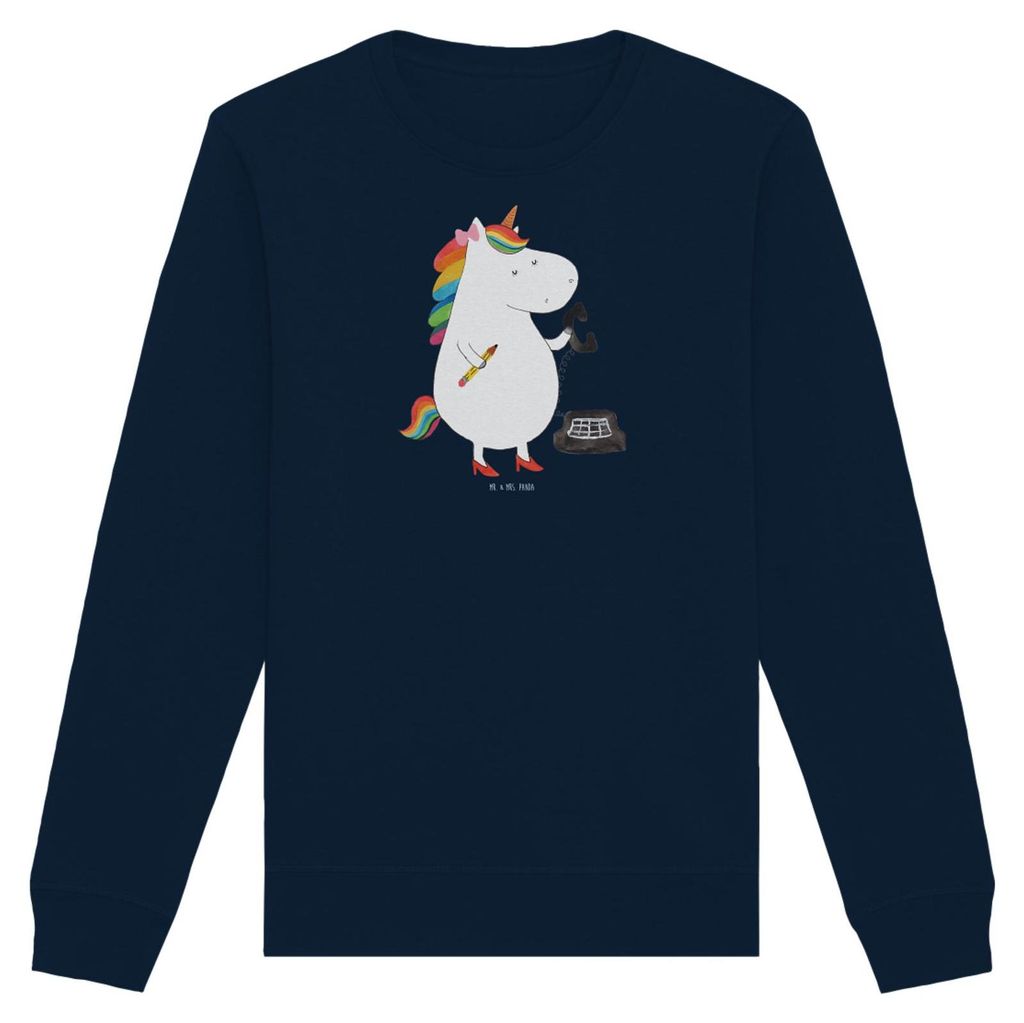 Mr. & Mrs. Panda Baumwoll Pullover Einhorn Sekretärin Größe XS - French Navy - Geschenk, Einhörner, Sweater, Unicorn, Bürokraft, Bio-Pullover,...