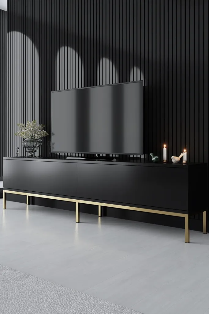 Skye Decor Lord Meuble TV Noir et Or 180cm - Support Télévision Chic