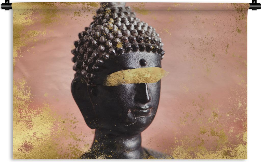 MuchoWow Wandteppich Wandbehang Buddha - Schwarz - Rosa 60x40 cm Tapisserie Dekoration Wandtuch - Wanddekorationen