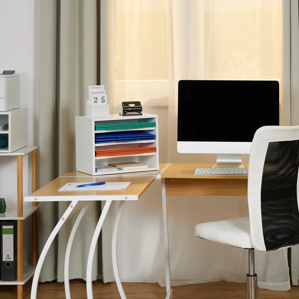 Relaxdays Porte-documents blanc 4 compartiments pour bureau et tri A4 - 2