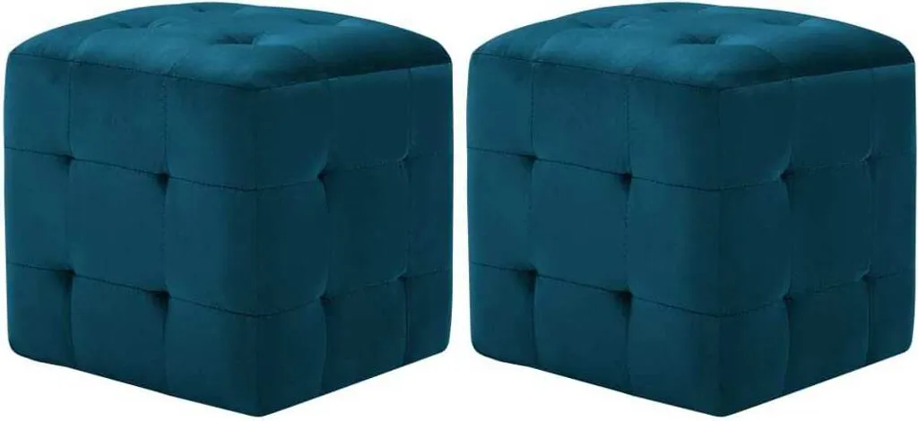 Lot 2 Poufs Gain de Place Bleu 30 cm Velours - Siège Appoint Idéal