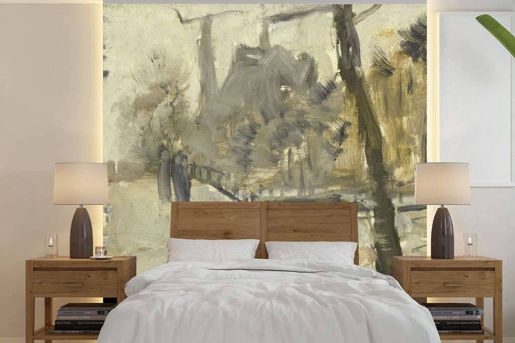 MuchoWow Fototapete für Wohnzimmer oder Schlafzimmer Wandtapete Vinyl Motivtapete Die Leidsegracht in Amsterdam - Gemälde von George Hendrik Br...