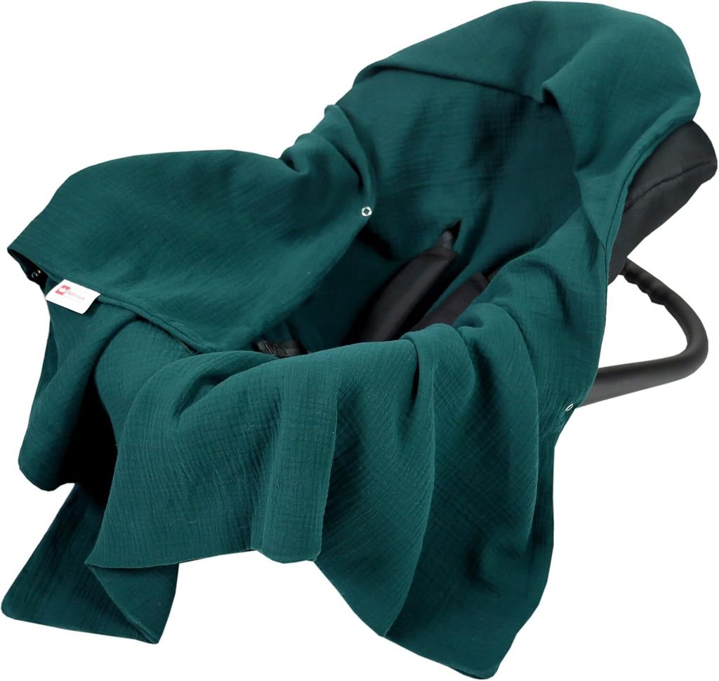 Babylux Musselin Einschlagdecke mit Kapuze – 90x90 cm Sommer Babydecke für Autositz & Babyschale 100% Baumwolle Atmungsaktiv & Leicht - Grün - ...