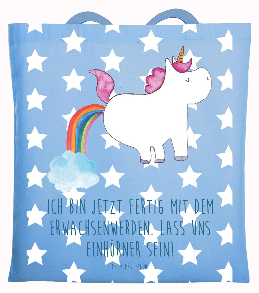 Mr. & Mrs. Panda Jutebeutel Einhorn Pupsen - Sky Blue - Geschenk, Lustig, Unicorn, Laptoptasche, Tasche, Freundin, Einkaufstasche, Tote Bag, Spaß,...