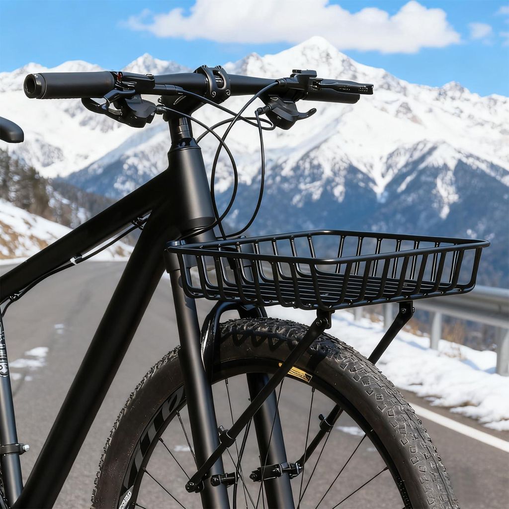 Fahrradkorb für das Vorderrad, aus Aluminiumlegierung, großer Gepäckträger mit Stützbeinen und Netz, Tragfähigkeit 10 kg, geeignet für E-Bik...
