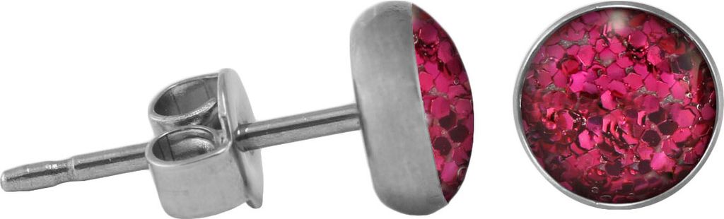 Chirurgenstahl Ohrstecker Glitterline Farbe - Fuchsia Größe - 6 mm