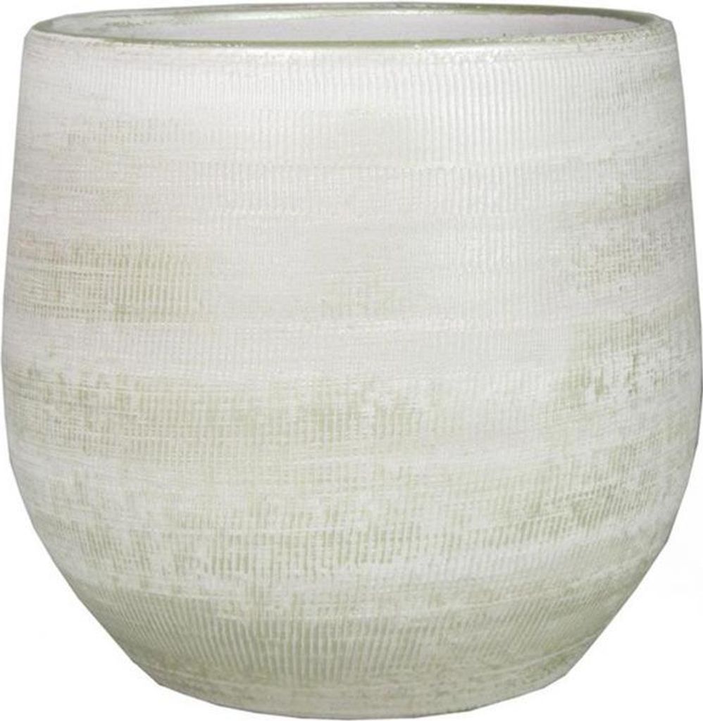 INNA-Glas Keramiktopf Delta mit Rillen, hellgrau-weiß, 14cm, Ø16cm - Pflanzentopf