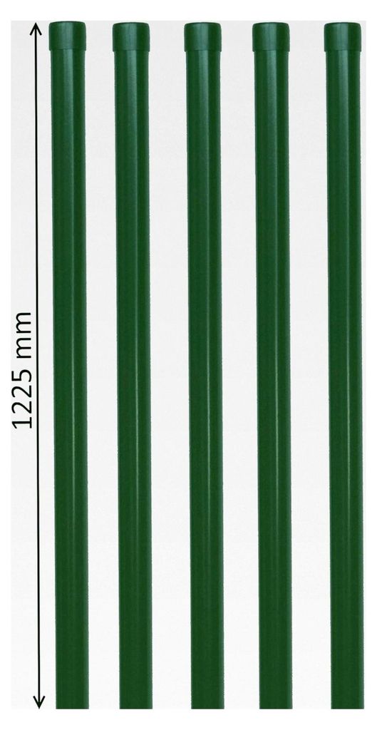 5 Metall-Zaunpfosten Ø 34 mm 1225 mm – Gartenzaunpfosten Grün RAL 6005 – Set für 1 m Schweißgitterzaun – Pulverbeschichtet mit Kunststoff...