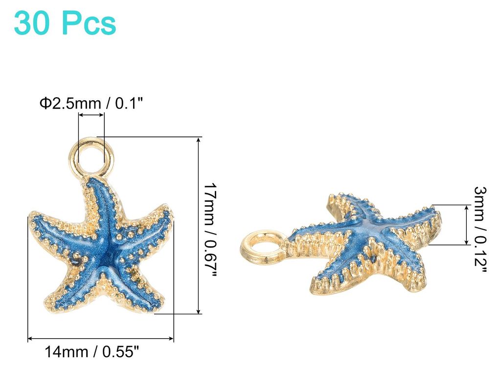 30 Stš¹ck Seestern Charm, vergoldeter Charm fš¹r DIY Handy Zubeh?r Schlš¹sselanh?nger Basteln, 17x14mm, Blau