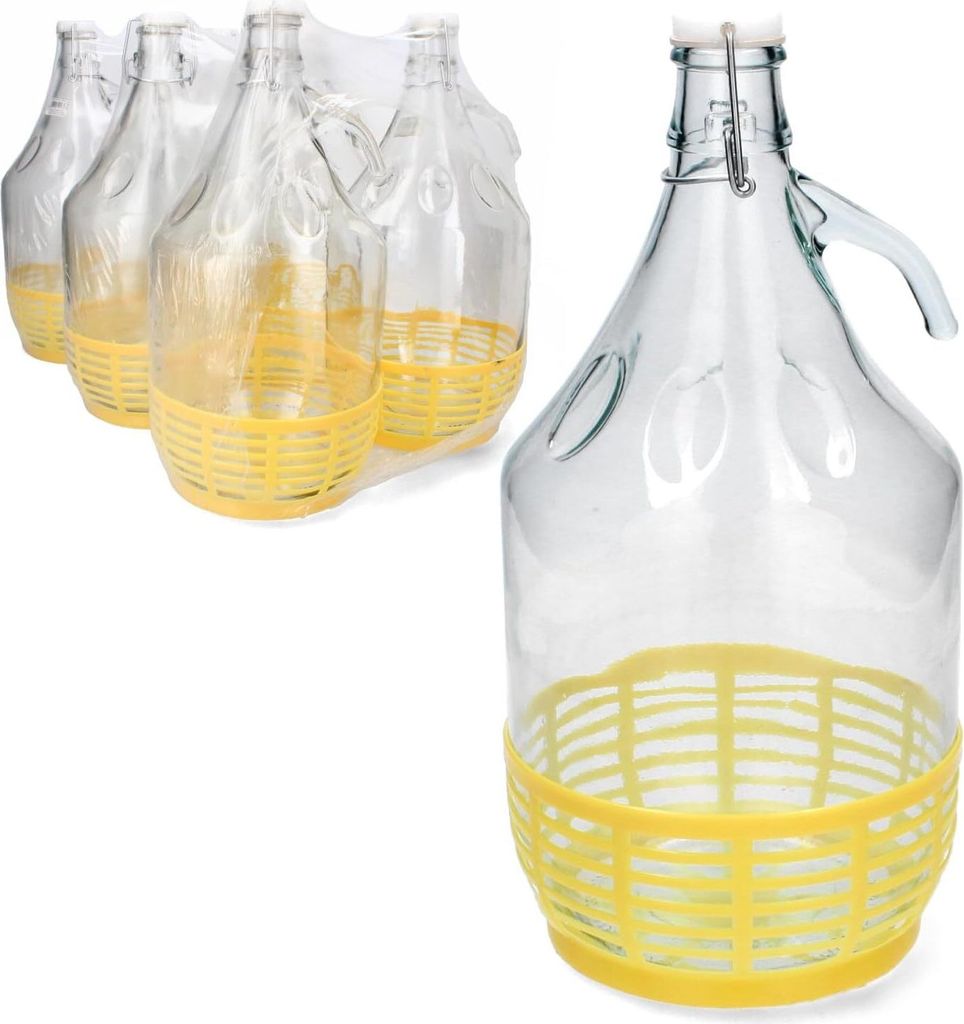 6 x 5L Flasche mit Bügelverschluss Korb Weinballon Produktbild 1