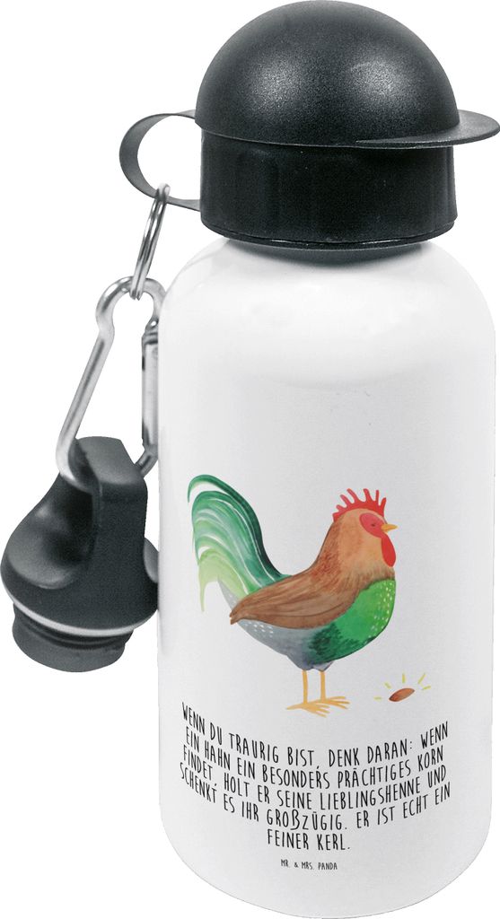 Mr. & Mrs. Panda Trinkflasche Hahn Korn - Weiß - Geschenk, Henne, Bauernhof, Eier, Kindertrinkflasche, Kinderflasche, Natur, Kinder, Kindergarten,...